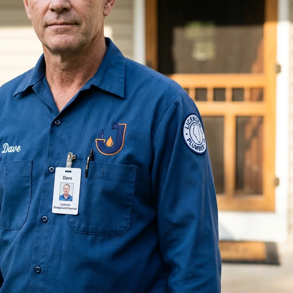 Licensed plumber showing ID badge in Fairchance, PA