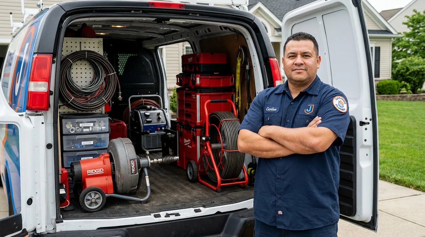 Professional drain cleaning equipment and Johns Plumbing LLC plumber in Fairchance