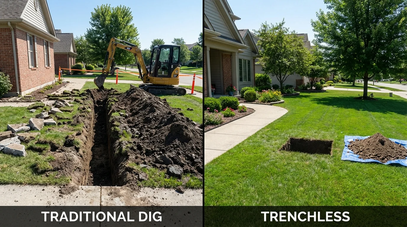 Trenchless sewer repair with minimal yard damage versus traditional excavation in Fairchance, PA